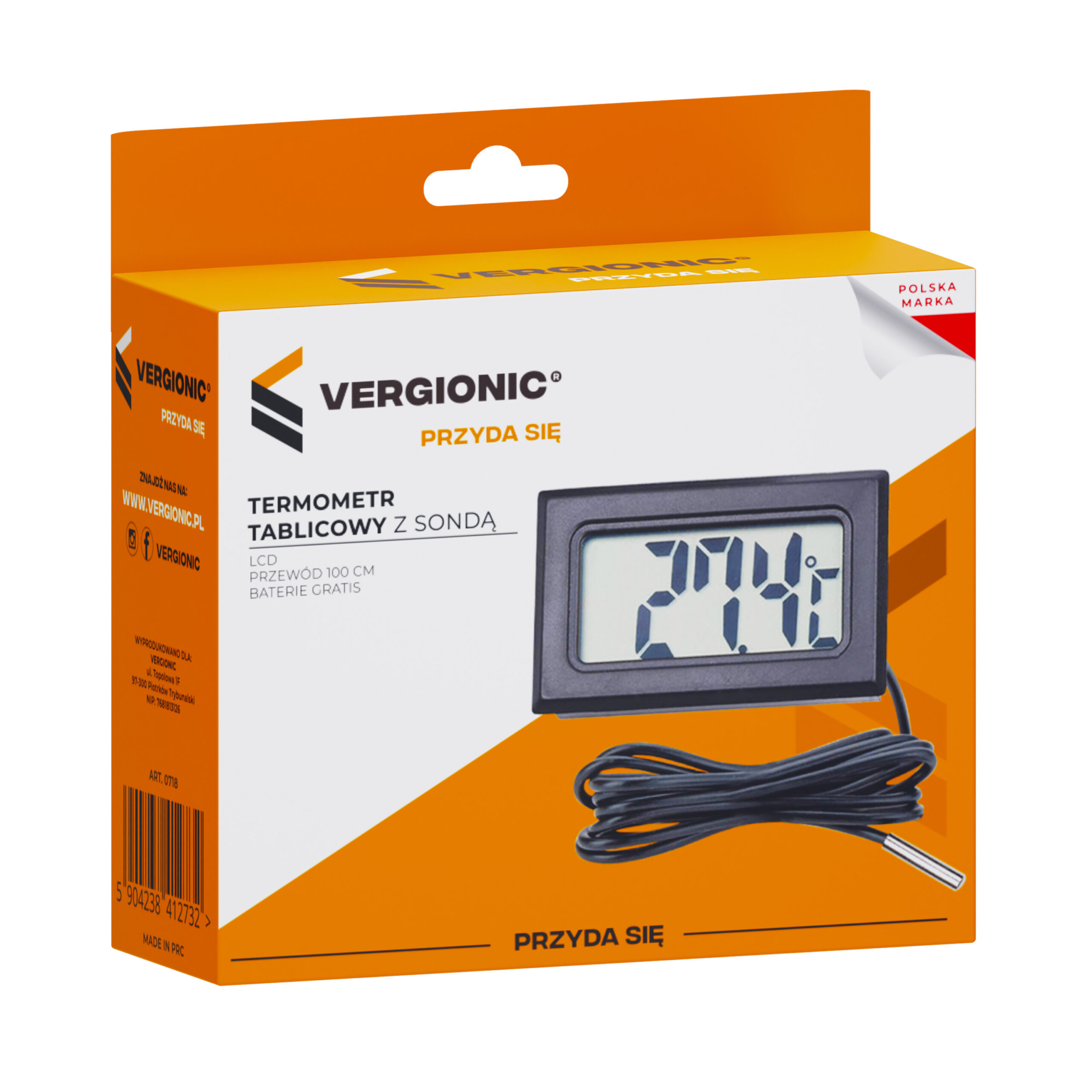 Termometr tablicowy LCD z sondą -50°C +110°C VERGIONIC 0718_17