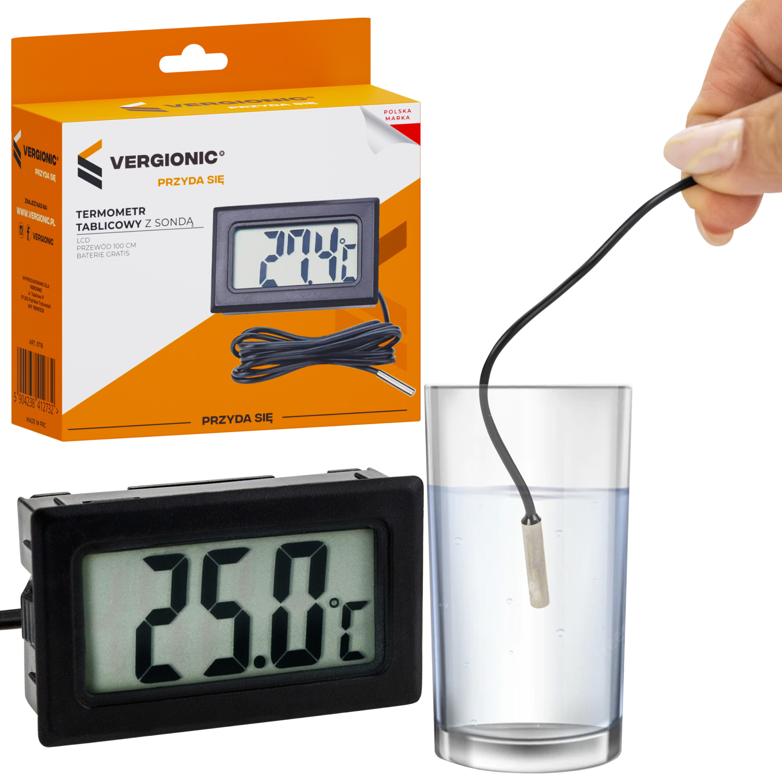 Termometr tablicowy LCD z sondą -50°C +110°C VERGIONIC 0718_18