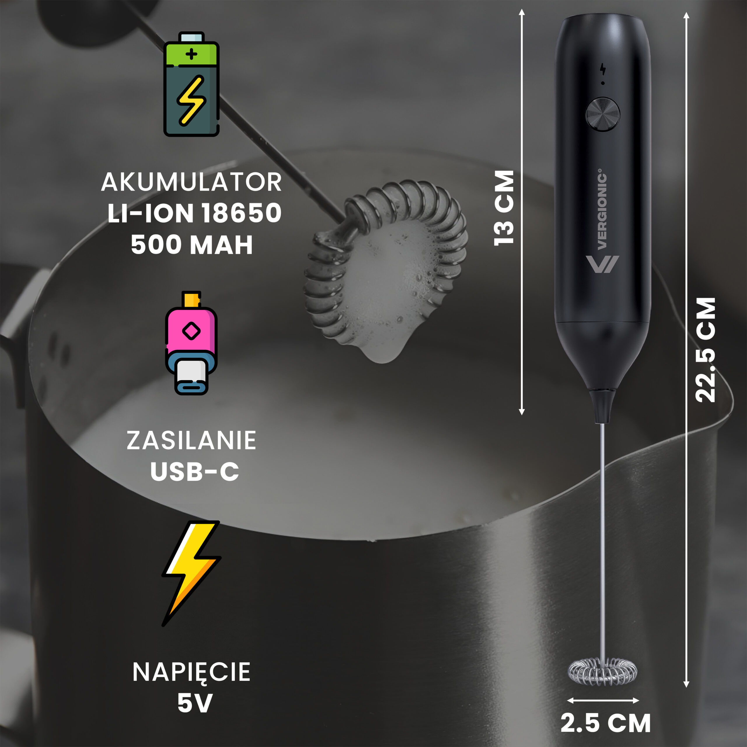 Elektryczny spieniacz do mleka USB-C VERGIONIC 7561_19