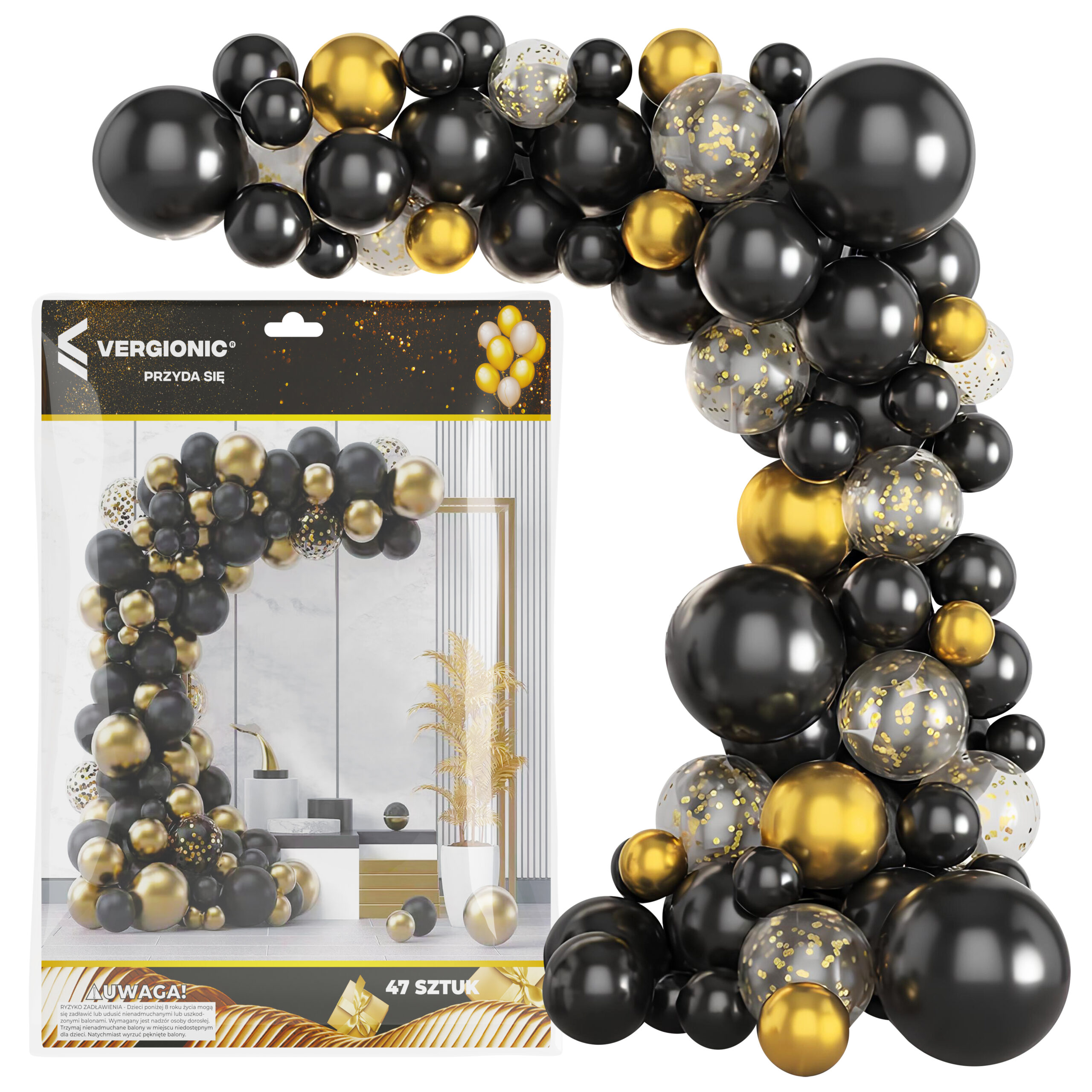 Girlanda czarno-złota 45 balonów VERGIONIC 7933_8