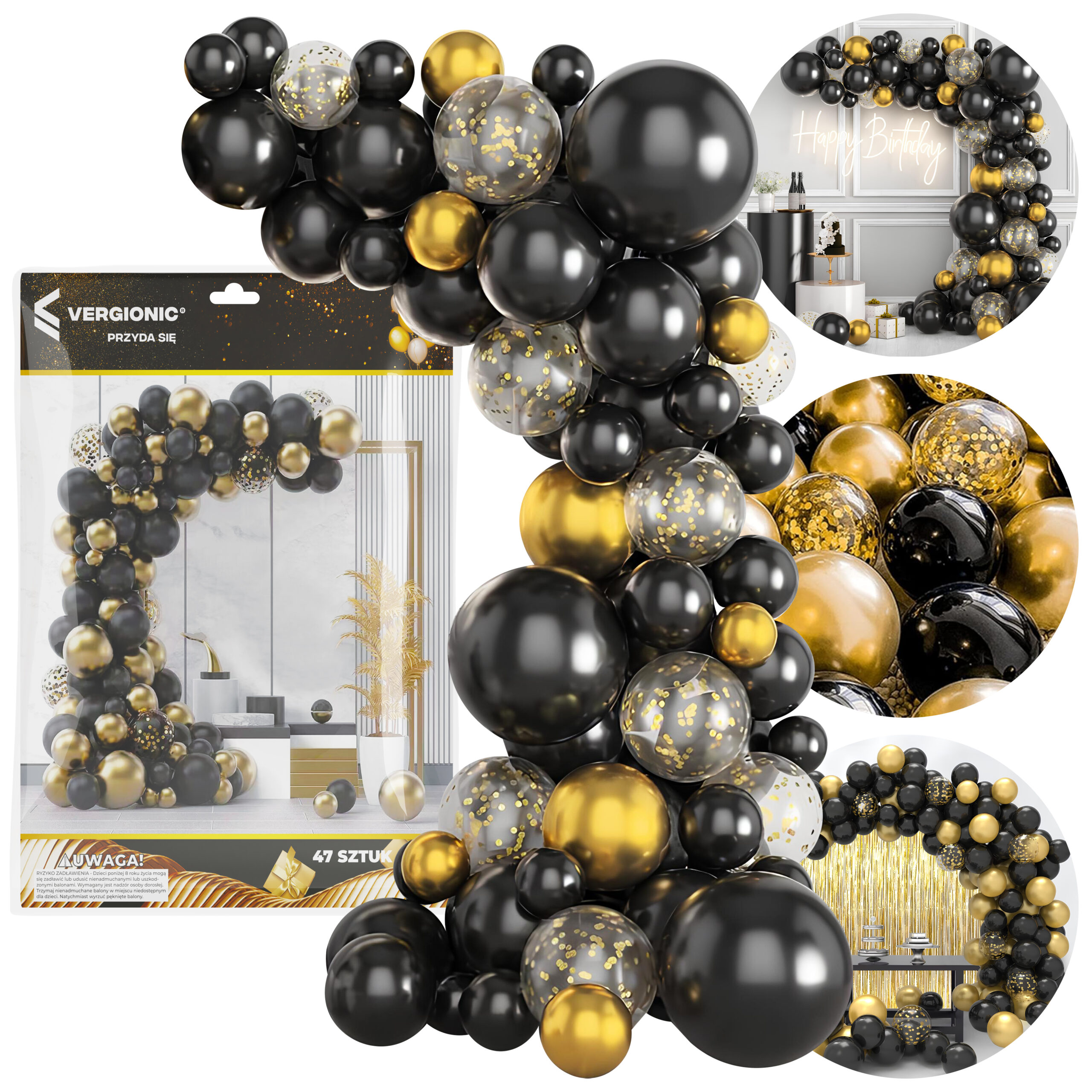 Girlanda czarno-złota 45 balonów VERGIONIC 7933_9